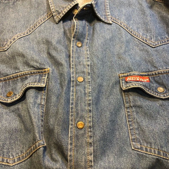 Vintage Dickies Denim Snap Button Shirt Ling Sleeve XL Cotton - Picture 12 of 15
